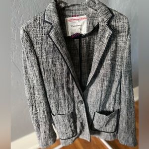 Anthropologie black and white textured tweed blazer